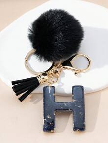 A Night Sky Star Moon English Initial Resin Keychain, Black Hairball Heart Door Buckle Hanging Decoration Tassel Decoration Design, Suitable For Bag Chains, Mobile Phone Hanging Chains, Keychains, And Gifts For Friends And Mothers - Black - View 17