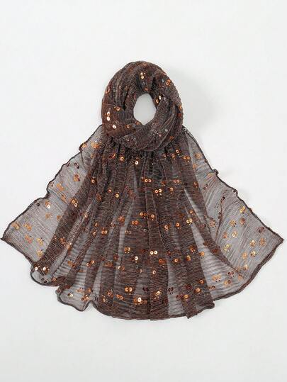 1pc Lightweight Solid Color Sequin Bandana Scarf, Suitable For Headwrap, Neck Scarf, Beach Shawl, Everyday Use