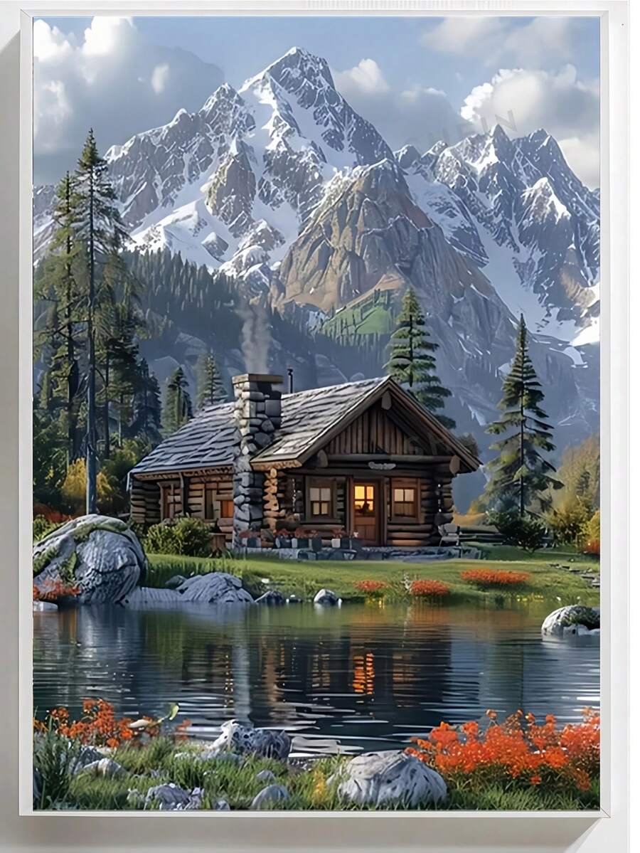 1 pieza Pintura de diamantes DIY - Paisaje con cabaña, taladro completo, decoración del hogar, 11.8*15.7in/30*40cm