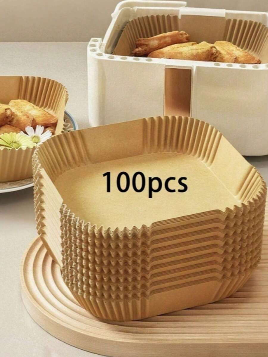 Square Disposable Air Fryer Paper, Oven Baking Paper, Air Fryer Pad, Baking Paper Bowls And Trays, Non-Stick Oil-Proof Paper, Kitchen Accessories, Suitable For Baking Cakes And Pizzas, Cooking Food, Steaming Bread, Grilling And Other Outdoor Activities - Square [oil-proof] Frying Pan Paper - View 1