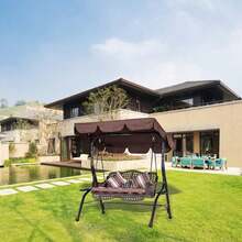 KKPLZZ Toldo de Repuesto para Asiento de Columpio de Jardín, Cubierta de Toldo con Volantes, Techo de Cubierta Superior para Silla de Columpio para Jardín - Verde militar - Ver 7