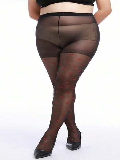 1 Pair Women's Heart Pattern Plus Size Ultra-Thin Sexy Fitted Comfortable Pantyhose, Suitable For Valentine's Day Style, Everyday Wear And Dates