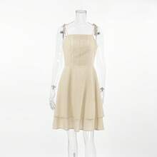 New Spring/Summer Resort Style Cotton Linen Camisole Dress For Women, Girlish Fit, Double Layer Khaki A-Line Skirt - Màu Khaki - Xem 2