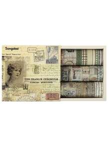 20卷复古和纸胶带套装，适用于剪贴簿、日记、DIY装饰、时尚和纸胶带，送给朋友或手账的绝佳礼物 - 彩色 - 查看 20