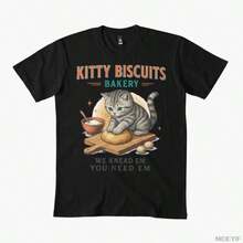 Camiseta de Gato Divertida para Hombres y Mujeres 100% Algodón Camisetas de Manga Corta 1215-2 - Negro - Ver 1
