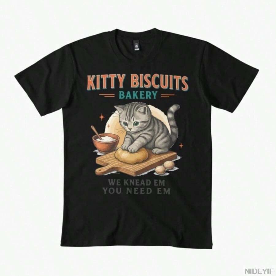 Camiseta de Gato Divertida para Hombres y Mujeres 100% Algodón Camisetas de Manga Corta 1215-2 - Negro - Ver 1