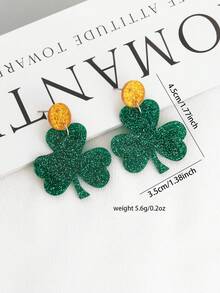 1 par de pendientes de la serie de tréboles, adecuados para la celebración del Día de San Patricio o el uso diario de moda - Verde - Ver 2