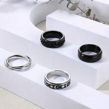 4pcs/Set Men's Stainless Steel Rotatable Rings, Moon, Star, Celtic Design, Stress Relief Spinner Rings, Wedding Band Set - 4-piece Ring Set - View 4