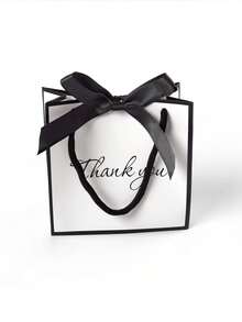 10pcs/5pcs/1pc Creative Black & White Thank You Gift Bags, Classic Color Scheme, Romantic Black Satin Ribbon Bow, Elegant "Thank You" Graphic Print, Suitable For Thanksgiving, Gifts, Birthdays, Weddings, Corporate Appreciation - White With Black Edges - View 12