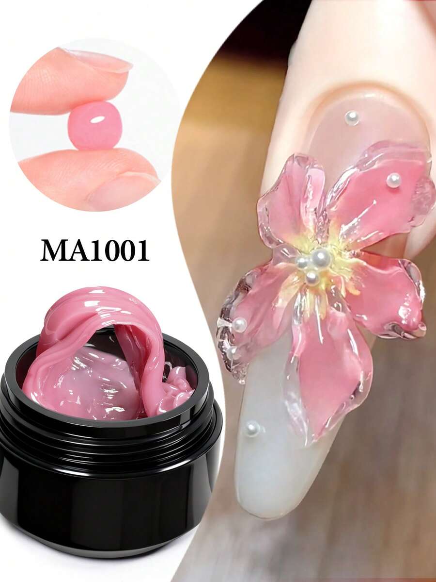 MEET ACROSS 1 Bottle 15ml Pink Non-Sticky Extension Gel Nail Polish, Suitable For 3D Shaping/Carving/Sculpting, Solid Jelly Hard Gel For Fake Nail Flower Carving, Acrylic Gel Paint, Rhinestone Glue Gel, Easy To Use For Home And Nail Salon - 粉色 - 查看 1