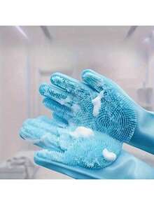 Pet Dog Bathing Gloves, Pet Brush Silicone Bath Massage Brush, Dog Grooming Bathing Supplies, Dog Hair Removal Cleaning Care Gloves, Gentle Scrub Massage, Dense Bristle Design, Household Gloves, Suitable For All Seasons - Multicolor - View 5