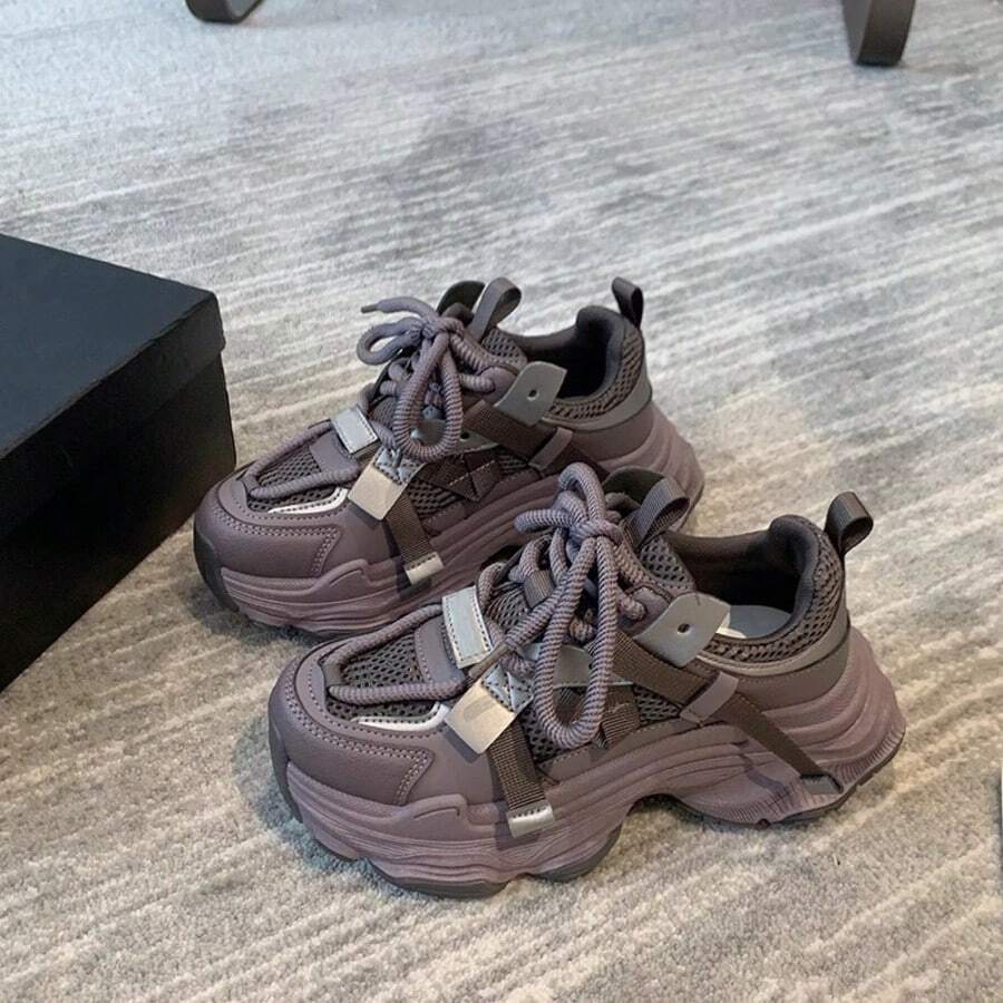 Tenis Chunky Urbanos con Suela Gruesa y Diseño Multicapa - Morado - Ver 1