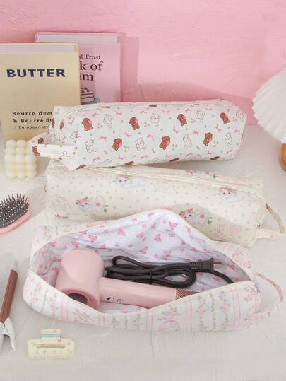 1个可爱卡通动物图案旅行收纳袋，带拉链，大容量防尘旅行包，轻便吹风机保护套，家用收纳整理包，适用于假期、卧室、浴室、办公室、书桌等场所，可作化妆包、学习用品、旅行必备化妆包、节日必备化妆包、化妆袋、化妆收纳包、冬季化妆收纳包、返校用品。