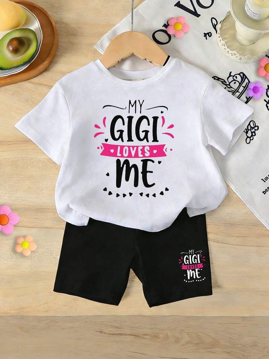 Baby Girls' All-Season Valentine's Day Themed T-Shirt Set, Gigi Love Me Collection, Cute Top & Shorts, Ideal For Daily Wear - 白色 - 查看 1