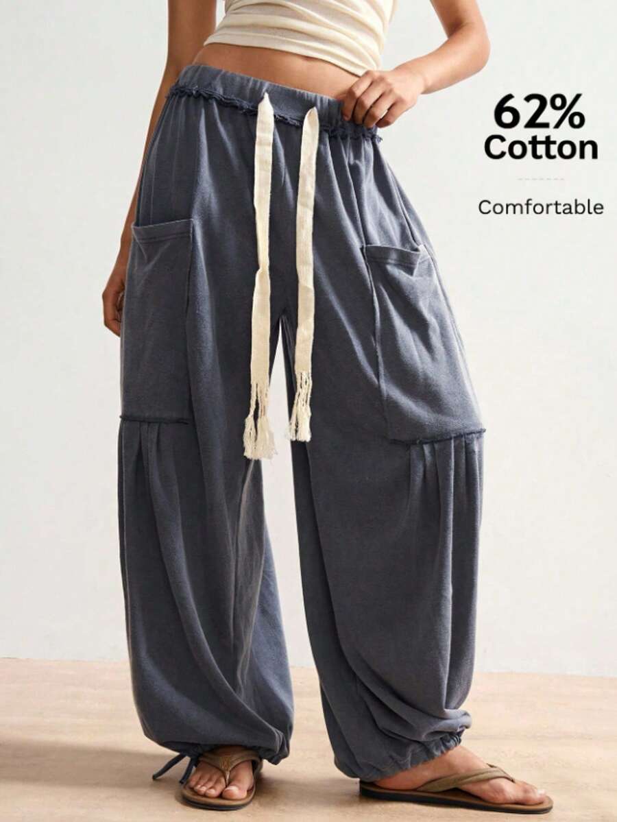 Women's Casual Loose Solid Color Harem Pants - Drawstring Pocket Summer Casual Trousers Suitable For Winter, New Year, Boho, Independence Day, Vacation - 彩色 - 查看 1