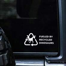 1 Pc Fueled By Dinosaur Vinyl Sticker Decal, Funny Fossil Fuel Gas Cap Cover Sticker, Dark Humor Car Truck Window Bumper Sticker, Easy To Apply - A - View 3