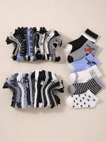12/24 Pairs Baby Boys' Striped & Star Print Mid-Calf Casual Socks, Breathable Anti-Slip For Daily Wear & Occasions, Hot Selling - Multicolor - View 4