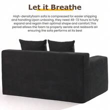Convertible Sofa Bed, Loveseat Folding Floor Futon Sleeper Sofa Couch Bed- Full Size Boneless Foldable Couch, Corduroy Pull Out Sofa Bed With 2 Pillows For Living Room & Bedroom - 黑色 - 查看 6