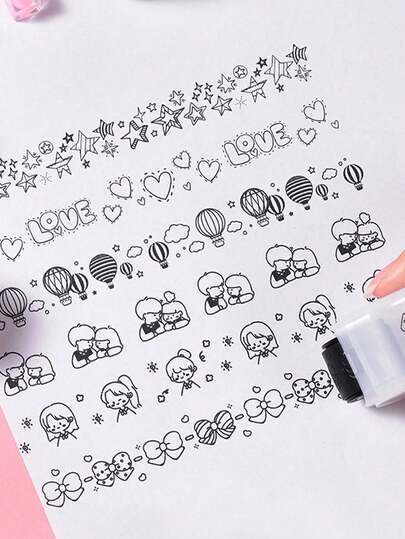 1pc Cartoon Doodle Roller Stamp, Cute Decor, Suitable For Scrapbooking And DIY Painting - Random Style