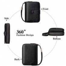 Cartera corta con bloqueo RFID - Gran capacidad, monedero vintage con cremallera y muñequera - Bolso multiusos con múltiples ranuras para tarjetas de crédito para hombres y mujeres, cartera con cremallera multifunción, tarjetero de estilo vintage (Negro) Cartera con muñequera a prueba de robos para mujeres, cartera, monedero, cartera RFID - Negro - Ver 4