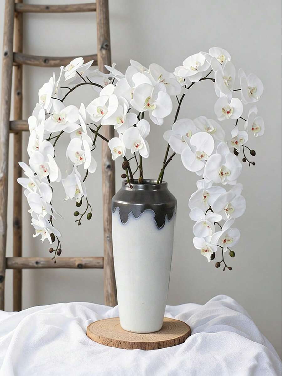1/3/5pcs 27.5" Artificial Phalaenopsis Orchid Flower Stems, Real Touch Lifelike Flowers For Home, Office, Wedding, School Dorm, Valentine's Day, Mother's Day Gifts, Artificial Plants For Office, Party, Holiday, Birthday, Home, Hotel, Restaurant, Living Room, Bedroom, Kitchen, Garden Decor - White - View 1