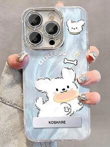 1个闪粉涂层可爱小狗镜头全包手机壳，带3D金属支架，兼容 11/12/13/14/15/16/17/Pro Max