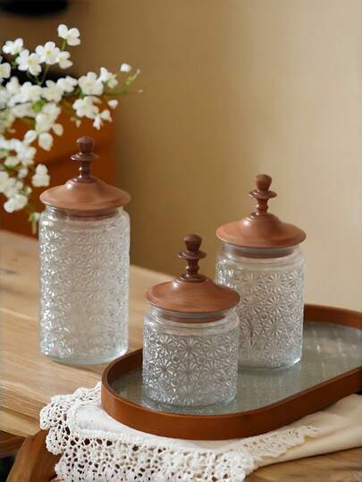 1个带木盖的密封罐，复古咖啡豆储存罐，茶叶罐