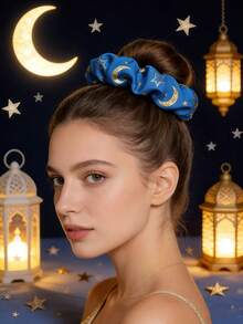 Star & Moon Pattern Polyester Hair Scrunchies ,Ponytail Holders ,Hair Elastics ,Hair Rubber Bands ,Hair Rope ,Elastic Hair Tie - Multicolor - View 9