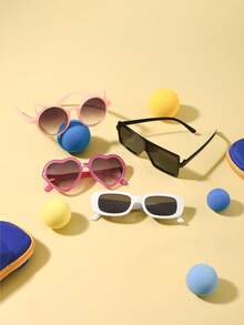 1套4副男女童6-10岁方形、长方形、心形和猫形黑色粉色时尚可爱眼镜，适合户外旅行、节日派对等场合，附赠眼镜盒 - 彩色 - 查看 6