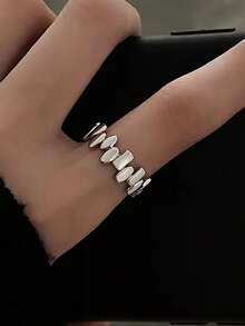 1件简约别致小巧几何不对称独特设计高端日常通勤百搭时尚铜质开口戒指，女士款 - 銀色 - 查看 5