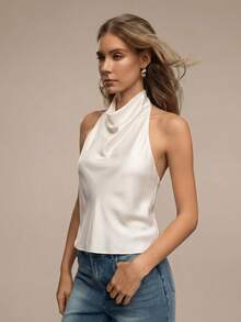 HZXVIC Women's New Solid Color Sexy Backless Halter Neck Blouse, Suitable For Dates, Parties Summer - Beige - View 6