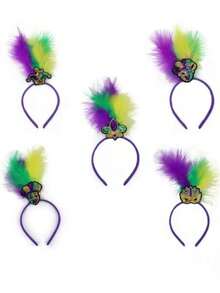 1 pieza Diadema con brillo y plumas, tocado, adecuado para la fiesta del Día de San Patricio, celebración de festivales - Multicolor - Ver 6