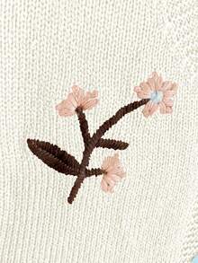 V-Neck Contrast Color Floral Embroidery Single-Breasted Casual Knit Vest, Spring/Summer White - White - View 7