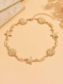 1件极简主义高端金色星星、月亮和太阳吊坠项链，复古手工项链首饰，时尚女式项链，适合日常佩戴、约会、斋月以及各种节日/派对。 - 金色 - 查看 2