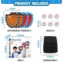 HYES Toss And Catch Ball Game Set, Outdoor Pool Beach Yard Camping Games For Family, Toddler Baseball Birthday Gifts For Boys Girls Ages 3-12 (4 Light Up Paddles & 6 Balls) - LED - 4 Pack + 6 Balls - View 9