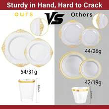 Host 50 Guests In Style With This 350-Piece Gold Plastic Dinnerware Set, Including 100 Disposable Plates, 150 Silverware Pieces, 50 Cups, And 50 Napkins, Perfect For Elegant Weddings, Parties, Or Any Special Occasion. - Gold - View 6