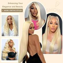 34inch 613# Straight Lace Front Wig 200% Density Brazilian Human Blended Hair For Women - 613 Blonde HD Lace Frontal Wigs Pre-Plucked 13x4 Big Lace Area Natural Look Basics Style - S/613 - View 7