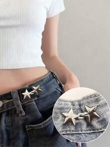 8 件装星形牛仔裤腰部调节器 - 无需缝纫金属装饰别针 | 闪亮金/银/铜色多色腰部收紧器，适用于宽松的裤子和裙子 | 无需修改即可立即固定宽松的牛仔裤，男女皆宜的可重复使用时尚配饰 - 彩色 - 查看 4