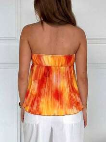 Women's Y2K Vacation Camisole - Orange Yellow Tie-Dye, Twist Front Ruffle Hem Babydoll Dress, Women's Summer Clothing, Elegant Romantic Style, Valentine's Day Outfit, Party Dress, Music Festival Outfit, Beach Wear, Casual Tops, Holiday Attire, Spring Summer Daily Wear, Wedding Guest Dress, Carnival Costume - Multicolor - View 7
