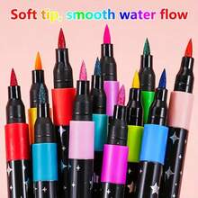 48/24/36/12支装全新纯色闪光笔套装，软毛笔头书法笔，不褪色珠光闪光笔，彩色荧光笔，适用于绘画、圣诞涂鸦、圣诞/新年礼物、返校用品、办公文具 - 彩色 - 查看 7