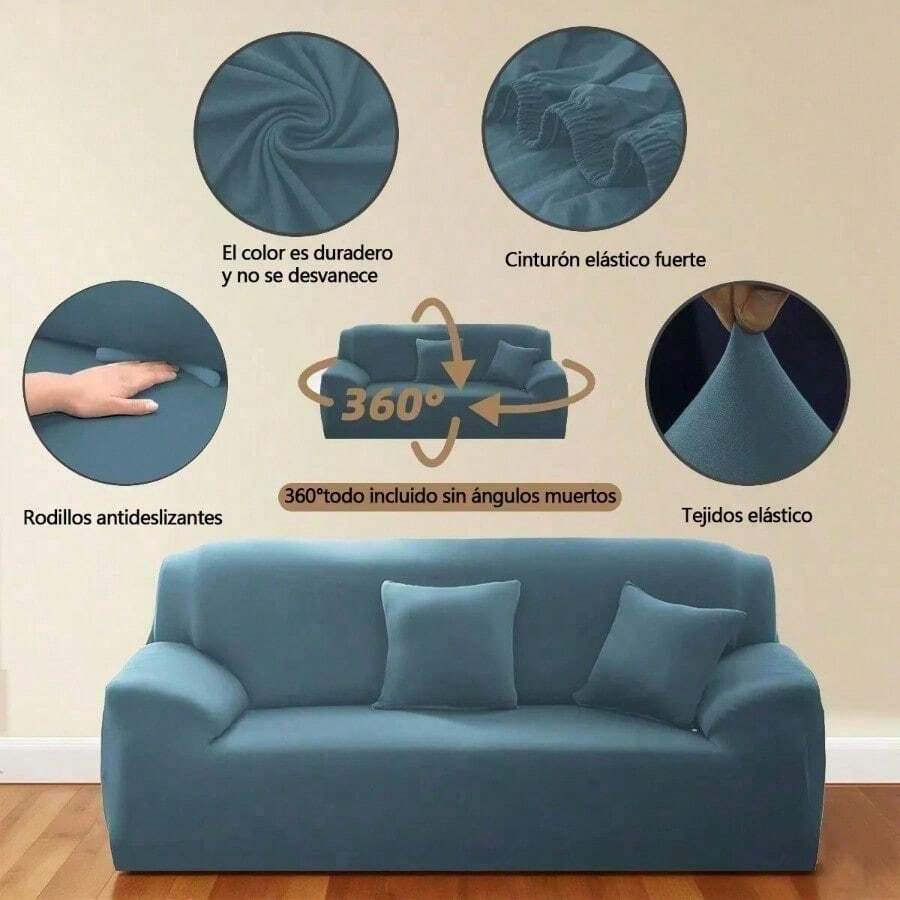 Protector Cubre Sala Funda Fit Ajustable Elástico 3 Piezas Coffee - Azul grisáceo - Ver 1