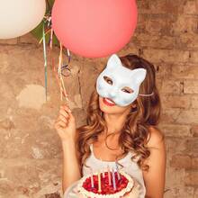 DIY白色纸面具，角色扮演面具，圣诞派对面具，无色素面工艺化妆舞会面具 - 杏色 - 查看 8