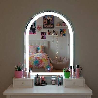 Espelho Decorativo Janela Com LED   Botão Touch Screen Com Fonte - Casa Lavabo Quarto Sala de Visita Salão Studio Maquiagem