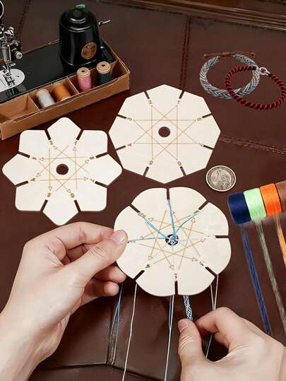 4 Pcs Bracelet Woven Braiding Disk, Flower Shape Wood Disk Bracelet Braiding Woven Plate Knitting Tools Beading Cord Disc For Gift Supplies Friendship Bracelets Making Weaving Kumihimo Supplies, Diy Jewelry Making, Handmade Craft Supplies, Precision Weaving Tool, Lightweight Braiding Aid, Jewelry Crafting Tool, Jewelry Makers,For Diy Hobbyists