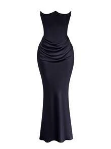 Elegant Sexy Backless Mermaid Bodycon Formal Dress, Suitable For Evening Gala, Cocktail Party, Wedding Guest, Halloween, Christmas Black Spring - Black - View 9