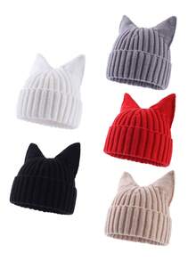 1pc Women's Fashion Solid Striped 3D Cat Knitted Beanie Hat, Suitable For Autumn/Winter Daily Warmth And Outfit - A - View 7