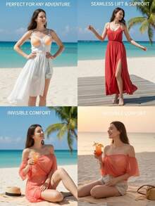 New Silicone Invisible Bra With Straps, Enhances Cleavage - Apricot - View 3