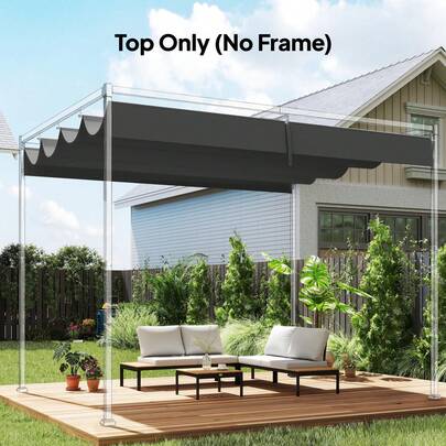 Outsunny Retractable Pergola Canopy Only, 3.92 X 3.5 M Sun Shade Cover, UV30+ Protected Replacement Canopy Cover For 4 X 3 M Pergola, Dark Grey