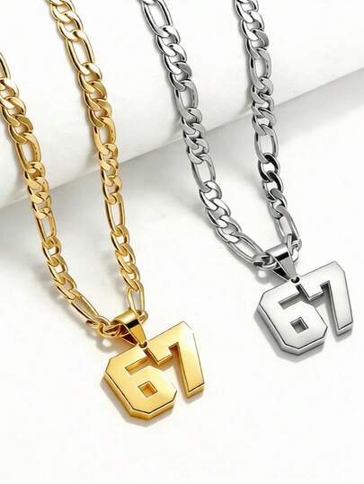 独特简约不锈钢项链，粗链#67球员号码吊坠项链，女士专属，游戏庆祝礼物，适合情侣、朋友、家人、日常休闲佩戴，情人节、假期、节日，女士礼物，女士珠宝，送给闺蜜的礼物