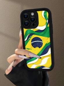 Fashionable, Personalized Brazil Flag Wave Pattern, Combining National Flag Elements And Text Graphics Design Theme, Luxury Shock-Proof, Aesthetically And Cute, Soft Touch, Extreme Grip, Waterproof , Anti-Fouling, With Camera Protection Frame, Compatible With IPhone - Black - View 4
